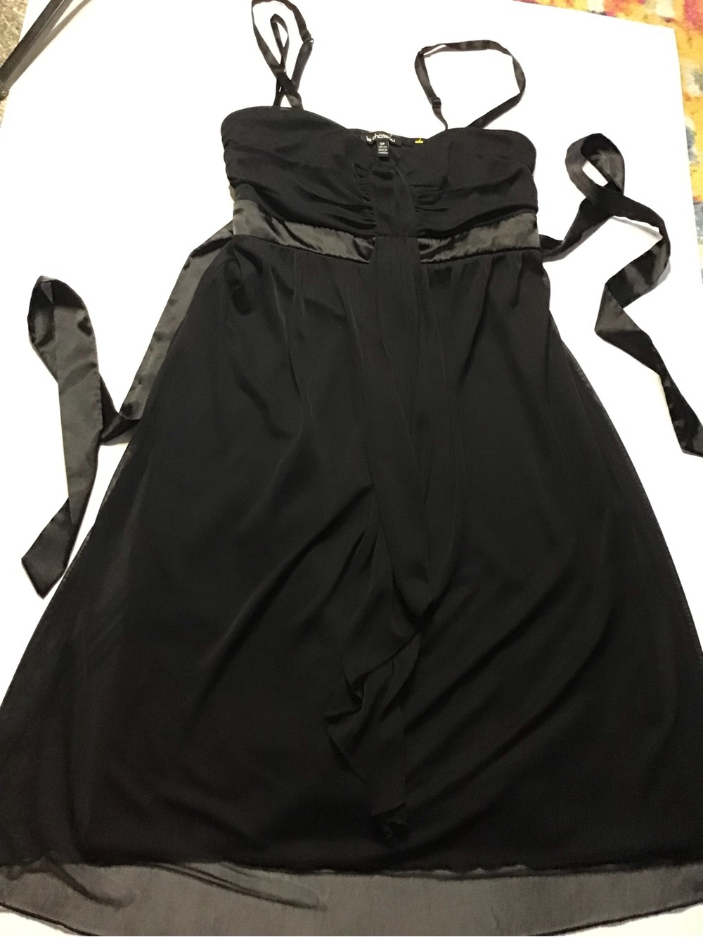Black le Chateau stretchy Satin bow tie Trim Cocktail Dress size S/P - Picture 13 of 14